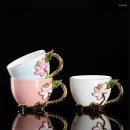 Cups Saucers Ceramic Gold-Inlaid Jade Color Enamel Small Teacup Creative Coffee Mug Anti-Scalding Heat Insulation Tea Cup With