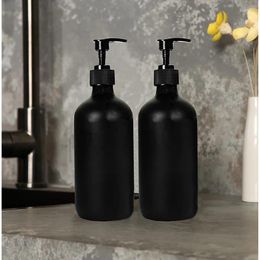 Liquid Soap Dispenser 2Pcs 300/500ml Black Plastic Empty Pump Bottles Lotion Container Shampoo Bathroom Supplies