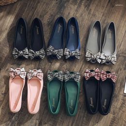 Casual Shoes Plaid Cloth Bowknot Peep Toe Flats Summer Slip On Woman Jelly Sweet Comfy Shallow Loafers Soft Bottom Moccasins2024