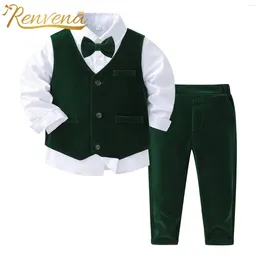 Clothing Sets Kids Gentleman Outfit Long Sleeve White Shirt Velet Vest And Pants Suit Boys Clothes For Birthday Party Baptism Wear