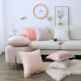 Pillow 1 Piece Of Pure Colour Plush Pillowcase 30x50cm/45x45cm Korean Style Tassel Ball Decorative Home Decoration