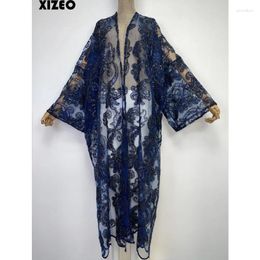 Summer Women Cardigan Stitch Fashion Sexy Boho Holiday Free Size Long Sleeve Silk Feeling Robe Elegant Kimono Kaftan