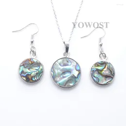 Necklace Earrings Set Women Jewellery Shell Abalone Pendant Hanging Round Beads Silvers Chain 18" Jewellery Decoration IQ3096