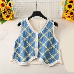 Women's T Shirts Women Bohemian Crochet Flower Sleeveless Vests Cardigans Button Crop Top Outwear Drop