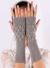 2018 New Winter Women Fingerless Knitted Long Gloves Arm Warmer Wool Half Finger Mittens 12pairslot1133760