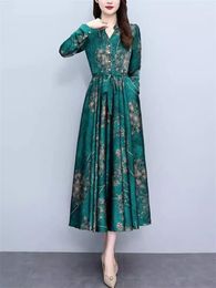 Casual Dresses Long Sleeved Mulberry Silk Dress 2024 Spring Autumn Women's High-End Luxury Middle-Aged Mother Elegant Printed Midi Z4954