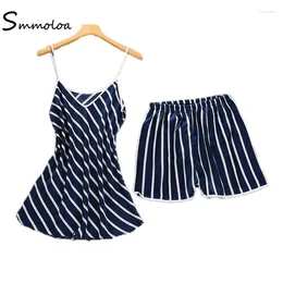 Home Clothing Smmoloa Girls Silk Pajamas Striped Cute Sleepwear Summer Satin Pyjamas