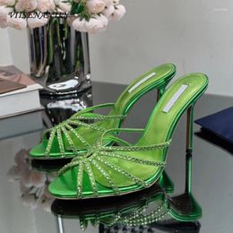 Slippers Crystal Straps Ladies Women High Heel Slipper Shoes Fish-mouth Toe Elegant Bling Modern Slides 2024 Summer Cool Shoe