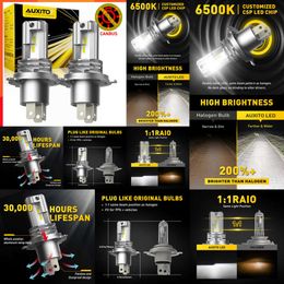 2024 2024 AUXITO 1/2X H4 9003 LED Headlight Bulb CSP Fanless With Canbus High Low Beam For Audi Honda H4 LED Headlamp For Car Motorcycle