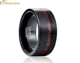 Trendy Wedding Band Black Matte Pure Carbide Tungsten Engagement Ring for Men Acacia Wood Mens Rings Gift Jewelery8347086