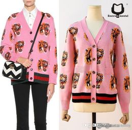 luxury women designer knit sweaters Women Knitwear Covered Tiger Head Print VNeck Knit Shirt Cardigan Sweater Womens Outwear Tops5351523