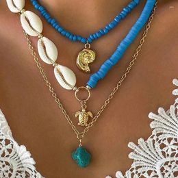 Pendant Necklaces Multi Layer Natural Stone Shell Necklace For Women Gold Colour Metal Round Charm Turquoise Trip Tortoise