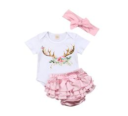 Newborn Infant Baby Girl Clothes Set 2019 New Short Sleeve Romper Pink Soild Shorts Summer 3Pc Outfit Summer Clothes9300008