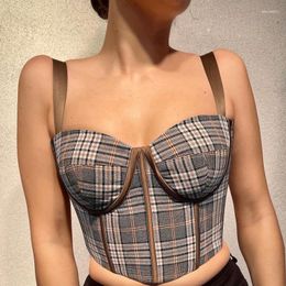 Camisoles & Tanks Vintage Plaid Retro European And American Low-Cut Sling