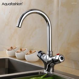 Bathroom Sink Faucets Flexible Thermostatic Faucet For Basin/Kitchen 360 Degree Rotatable Mixing Tap Deck Mounted Brass Mixer