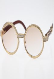 Good Quality 18K Gold Vintage Wood 7550178 Sunglasses Round Vintage Unisex High end Diamond Glasses Limited Size55 Designer Mens 6139604