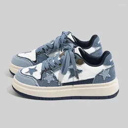 Casual Shoes Warrior Cowboy Blue Shoe Girl High Street Thick Sole Student Women's Fashion Flat Lace-up Female Sneakers