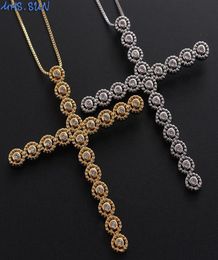 MHSSUN Big Cross Fashion Chain Necklace Mosaic Zircon Pendants Necklace Luxury WomenGirls CZ Jewelry Gold Silver Color8527020