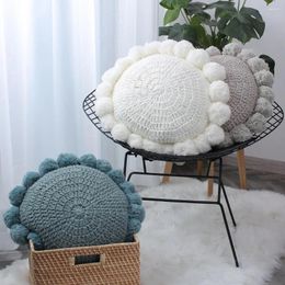 Pillow Round Throw Tassel Pompoms Knitted Beige Home Decor Sofa Yoga Mat Hand Rests Kids Room Decoration