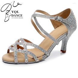 Dance Shoes Woman Sliver Glitter Latin Girls Rhinestone Bachata Salsa Sandals For Party Wedding Performance