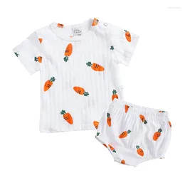 Clothing Sets Summer Baby Kids Lovely Pajama Set Boys Girls Breathable Jacquard Cotton Short Sleeve Two Piece Home Suit