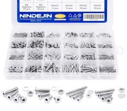 880Pcs M2 M3 M4 M5 NINDEJIN Nail 304 Stainless Steel Precise Metric Hex Cap Self Tapping Screws Round Flat Socket Head Bolts and N2679819