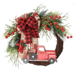 Decorative Flowers Red Truck Farmhouse Wreath Creative Front Door With Large Bow Ornaments For Railing Doors Entrance Porch