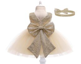 Girls Dress Sequins Big Bowknot Baptism Dresses for Girl 1st Year Birthday Party Wedding Christening Baby Infant Clothing7722383