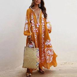 Casual Dresses Oversize Vintage Print For Women 2024 Summer Loose Long Dress Femme Boho Robe Vestidos Holiday Beach Clothing