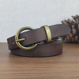 Belts Retro Simple Women's Genuine Leather Belt Layered Cowhide Solid Copper Buckle Pin Fashionable Korean Thin B