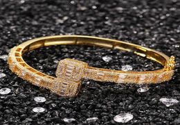 14K Gold Men Ladies Cubic Zirconia Diamond Baguette Square Bangle Bracelet Opening Size Hiphop Jewelry4143803