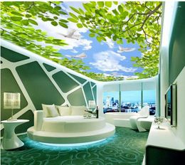 Wallpapers Landscape Wallpaper Murals Ceilings Blue Sky And White Clouds Green Leaves Custom 3d Ceiling