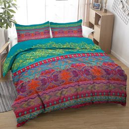 Green Purple Bold Lines Design Bedding Set Decorative 3 Pieces Duvet Cover with 2 Pillow Shams For Family Home Bed