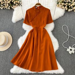Party Dresses Gagaok Chinese Style Dress Women 2024 Summer Solid Stand Button Elegant Midi Vintage Fashion Chic Wild Vestidos