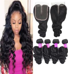 9A Brazilian Virgin Hair Weaves 4 Bundles With 4x4 Lace Closure Loose Deep Water Wave Hair Extensions Weft Bundles And Human Hair 8334203