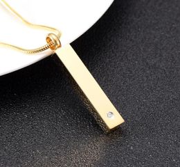 Inlay Zircon Golden Stainless Steel Bar Cremation Urn Pendant Engravable Keepsake Memorial Jewelry For Ashes43351919830614