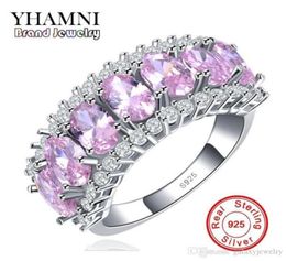 YHAMNI Fashion S925 Stamp Original Silver Ring for Women Luxury Pink Diamond New Trendy Jewellery Engagement Ring MR13381029139626701