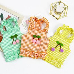 Dog Apparel Pet Clothing Clothes Cat Puppy Spring Summer Thin Dress Cherry Bubble Skirt Grid Suspender Taobao For Pets