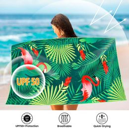 Towel Leyoehin Microfiber Green Flamingo Pattern Beach 31"x63"