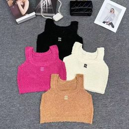 Spring autumn woman o-neck warm knitted logo letter embroidert tanks crop top designer vest camis SML