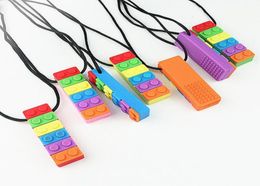 Block Baby Teethers Sensory Chew Necklace Brick Silicone Biting Topper Teethers Toy Rainbow Teether Whole3906886