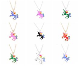 Kids Jewellery Fashion Coloured Glaze Drop Oil Rainbow Unicorn Pendant Necklaces Simple Children Chain Necklace Christmas Birthday Gi2026674