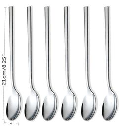 Eco-Friendly 6pcs Stainless Steel Dinner Spoons Long Handled spoon Coffee Milk Spoons Korean Round Soup Dessert Spoons8561202
