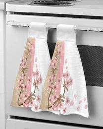 Towel Peach Blossom Petals Leaves Flower Hand Quick Dry Microfiber Towels Kitchen Soft Absorbent