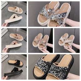 2024 Thick soled cross strap cool slippers women Exquisite sequin sponge cake sole one line trendy slippers size35-41