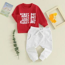 Clothing Sets Toddler Baby Boy Valentines Day Outfit Letter Print Long Sleeve Crewneck Sweatshirt Pullover Top Pants 2Pcs Set