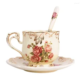Mugs HF European Style High-grade Royal Ceramic Mug Travel Coffee Milk Tea Cups With Spoon Creative Set Gift 250ml