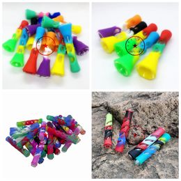 Multiple Styles Mini Colorful Silicone Glass Hand Pipes Portable Filter Herb Tobacco Smoking Cigarette Holder Tube Removable Handle Catcher Taster Bat One Hitter