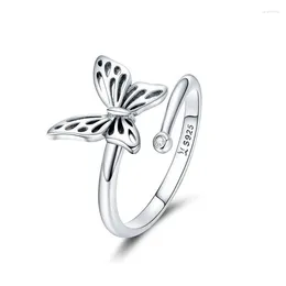 With Side Stones Authentic 925 Sterling Silver Vintage Butterfly Adjustable Finger Rings For Women Wedding Engagement Ring Jewellery SCR448