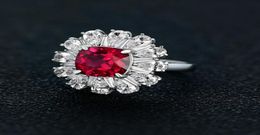 2021 Vintage Real 925 Sterling Silver Ring Square Cut 99MM Ruby Flower Design Luxury Women039s Anniversary Fashion Jewelry5620445